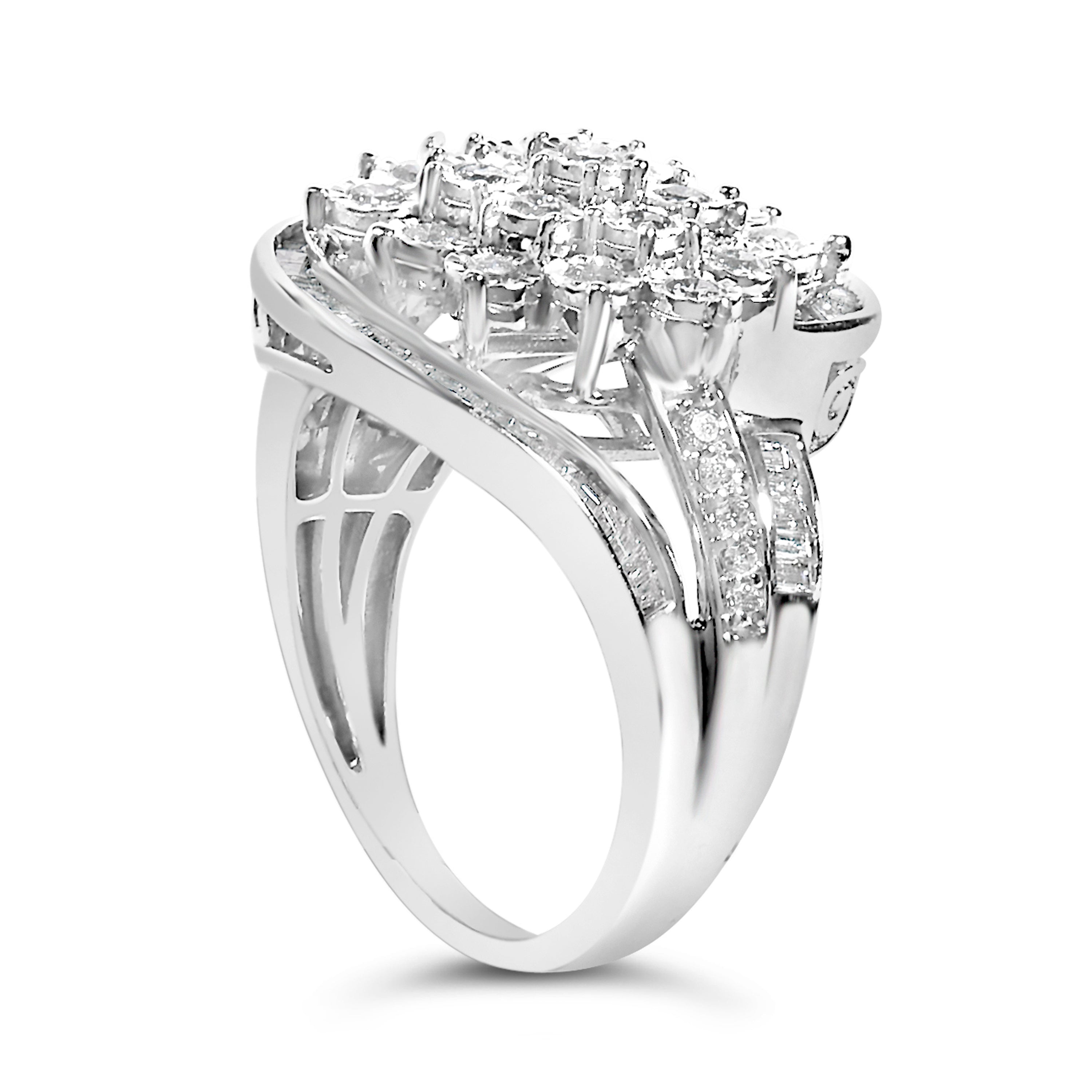 Sterling Silver 1.0 Cttw Diamond Swirl Cluster Cocktail Ring