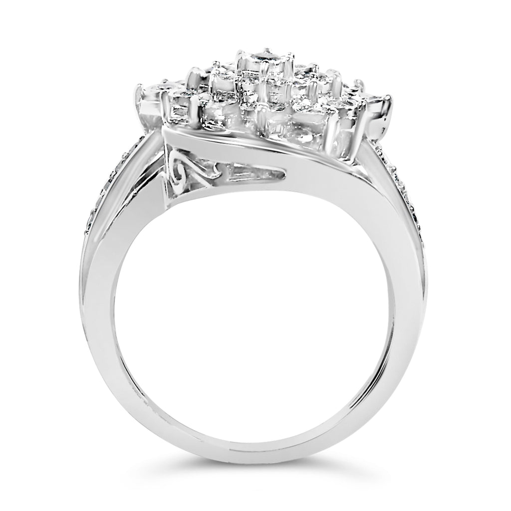 Sterling Silver 1.0 Cttw Diamond Swirl Cluster Cocktail Ring