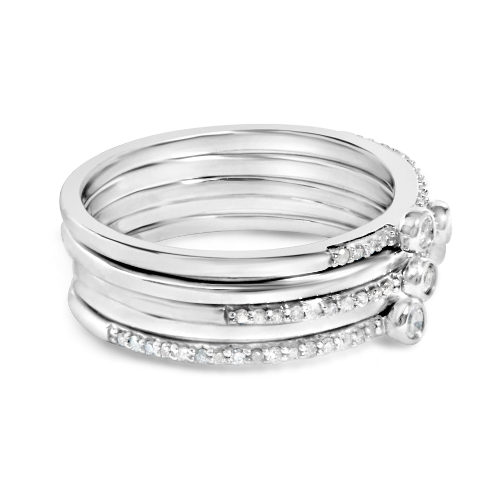Sterling Silver 3/8 Cttw Diamond Bezel and Pave Set Stackable Ring Set