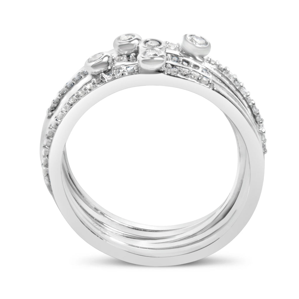 Sterling Silver 3/8 Cttw Diamond Bezel and Pave Set Stackable Ring Set