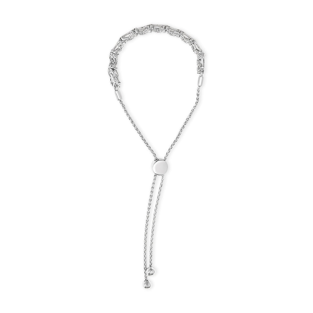.925 Sterling Silver 1.0 Cttw Diamond X Link Bolo Bracelet