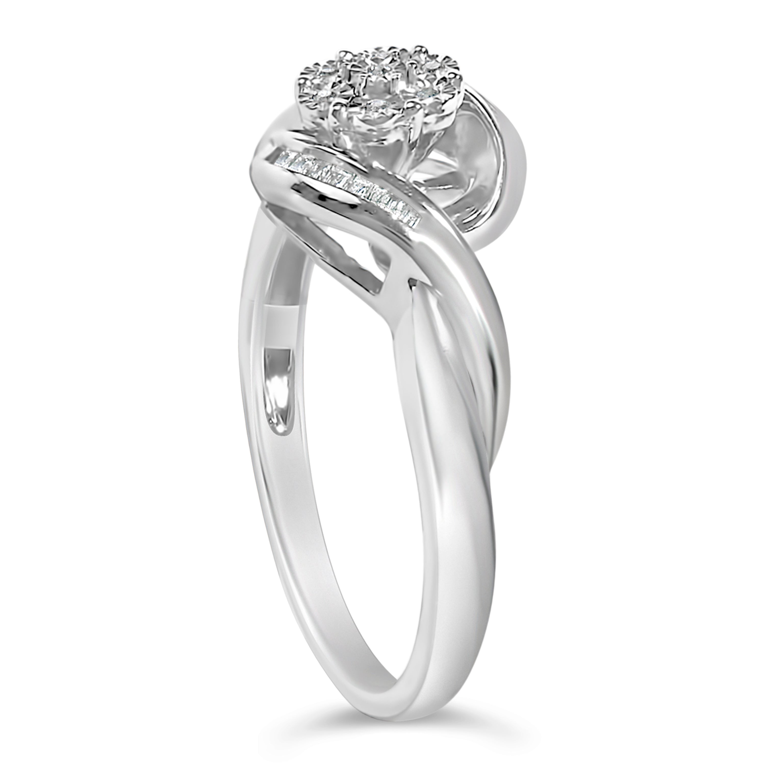 Sterling Silver 1/10 Cttw Diamond Bypass Cluster Ring