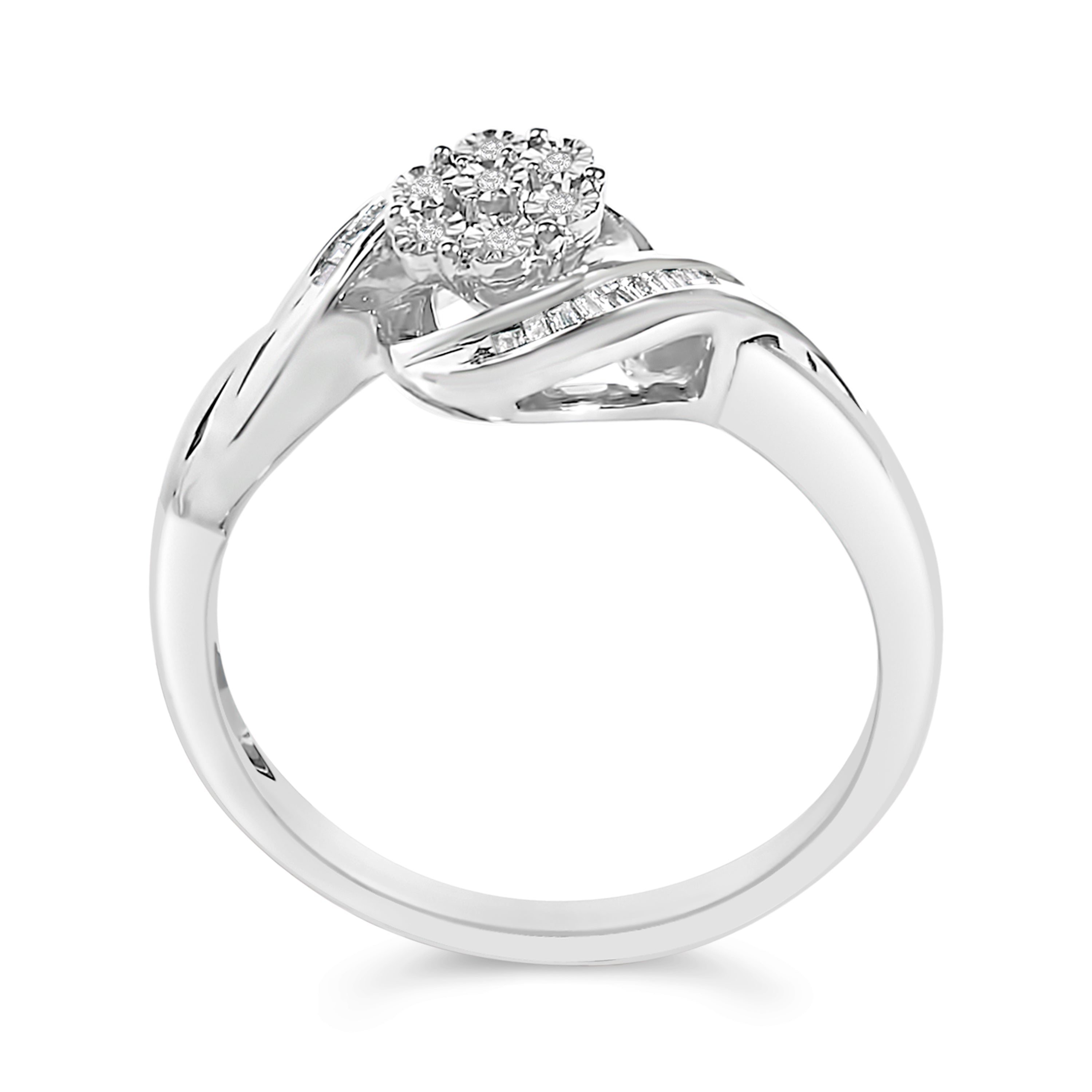 Sterling Silver 1/10 Cttw Diamond Bypass Cluster Ring