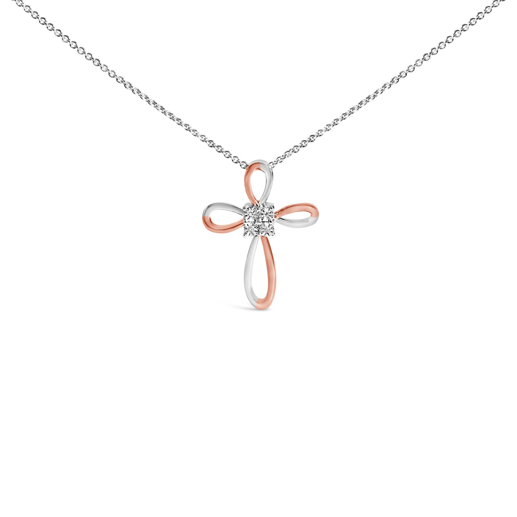 10K Rose Gold Plated Sterling Silver Diamond Accent Cross Pendant Necklace