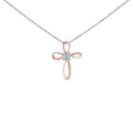 10K Rose Gold Plated Sterling Silver Diamond Accent Cross Pendant Necklace