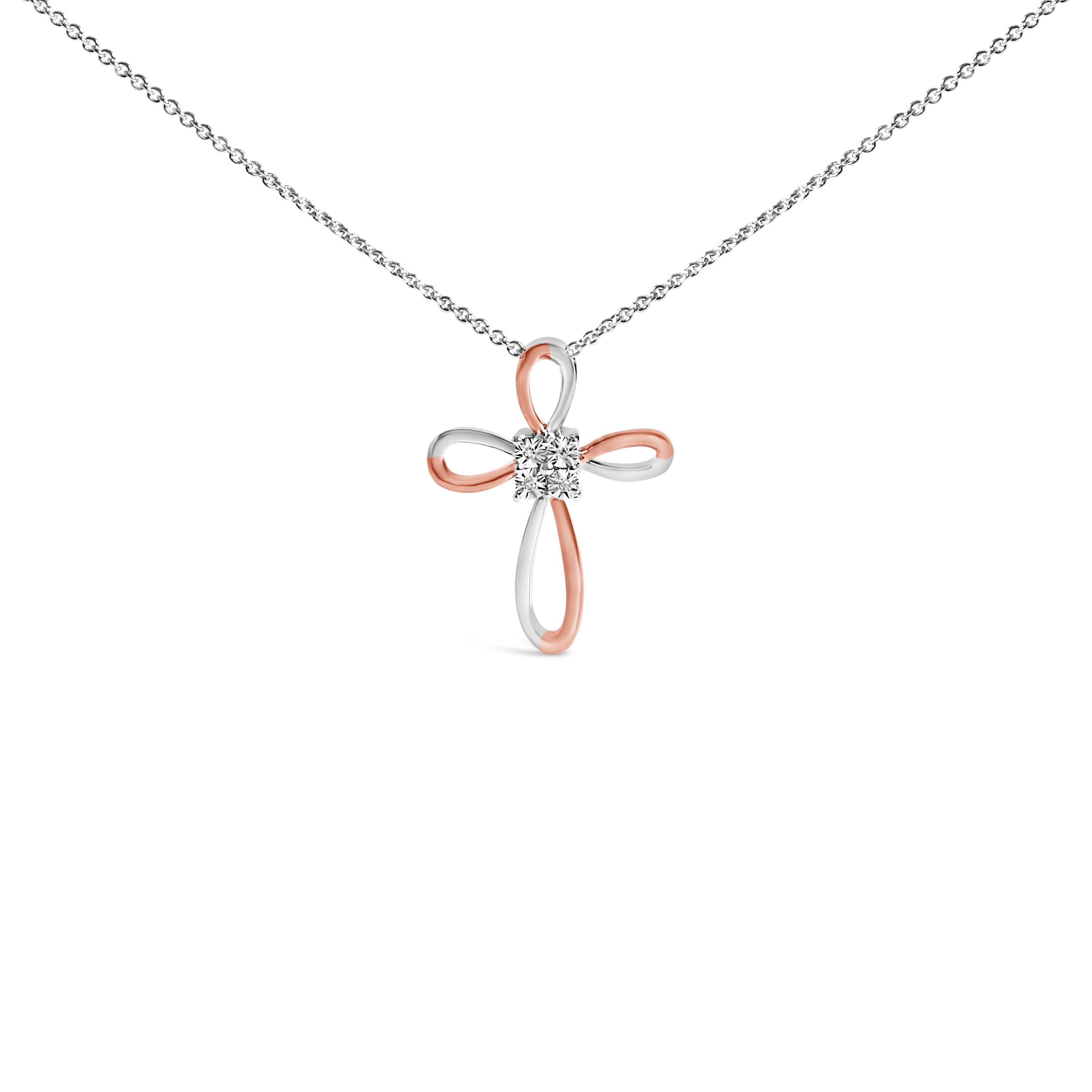 10K Rose Gold Plated Sterling Silver Diamond Accent Cross Pendant Necklace
