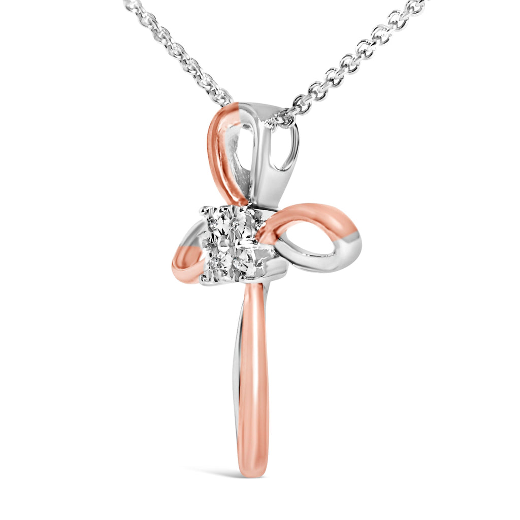 10K Rose Gold Plated Sterling Silver Diamond Accent Cross Pendant Necklace