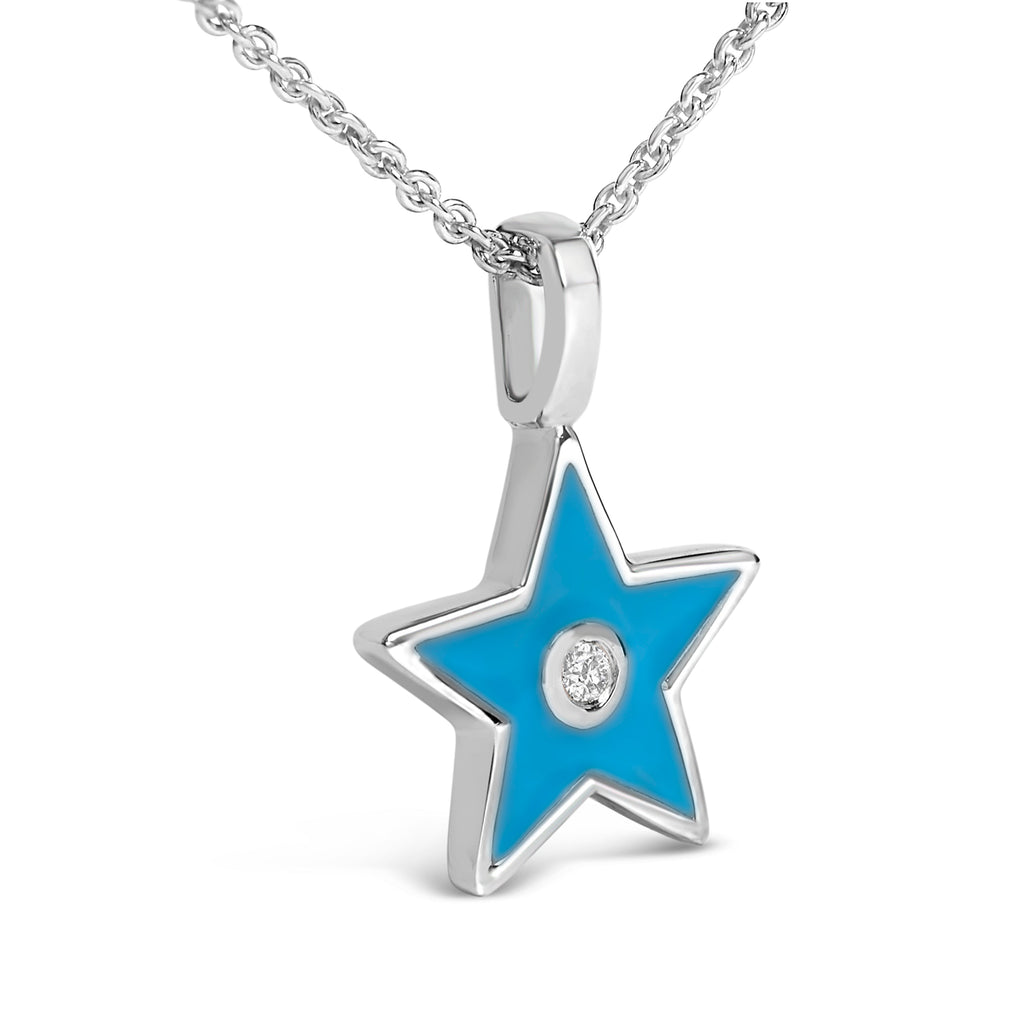 Sterling Silver Blue Enamel and Diamond Accent Star Pendant Necklace