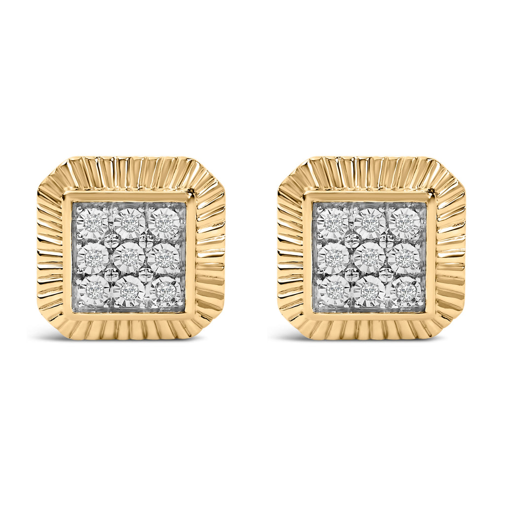 10K Yellow Gold Plated .925 Sterling Silver 1/6 Cttw Diamond Textured Halo Stud Earrings