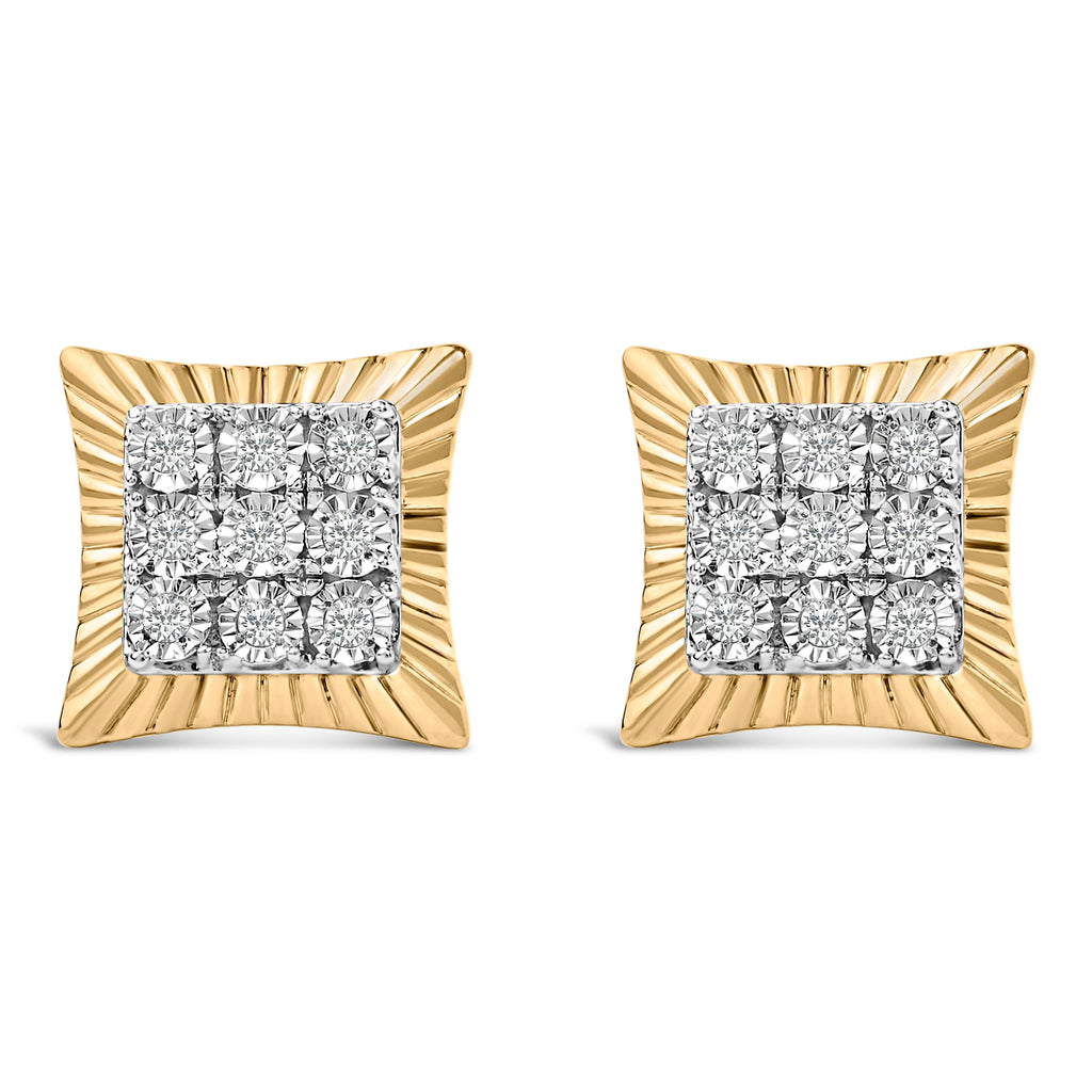10K Yellow Gold Plated .925 Sterling Silver 1/4 Cttw Diamond Textured Halo Stud Earrings