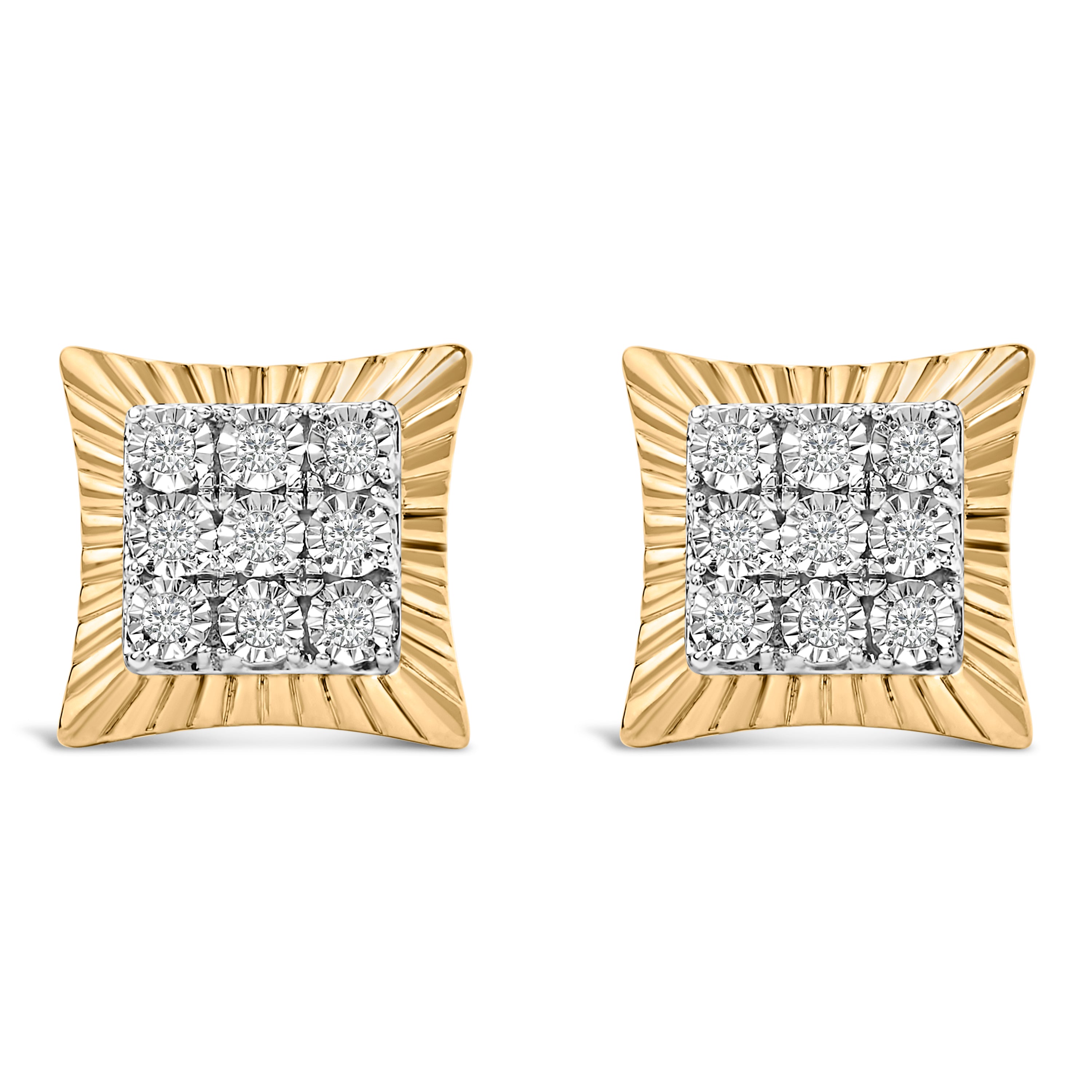 10K Yellow Gold Plated .925 Sterling Silver 1/4 Cttw Diamond Textured Halo Stud Earrings