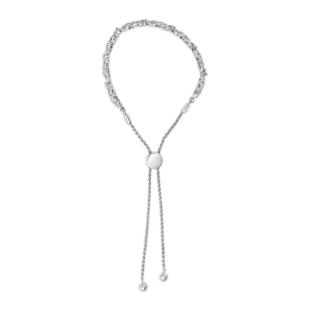 .925 Sterling Silver 1/2 Cttw Diamond Weave and Station Bolo Bracelet
