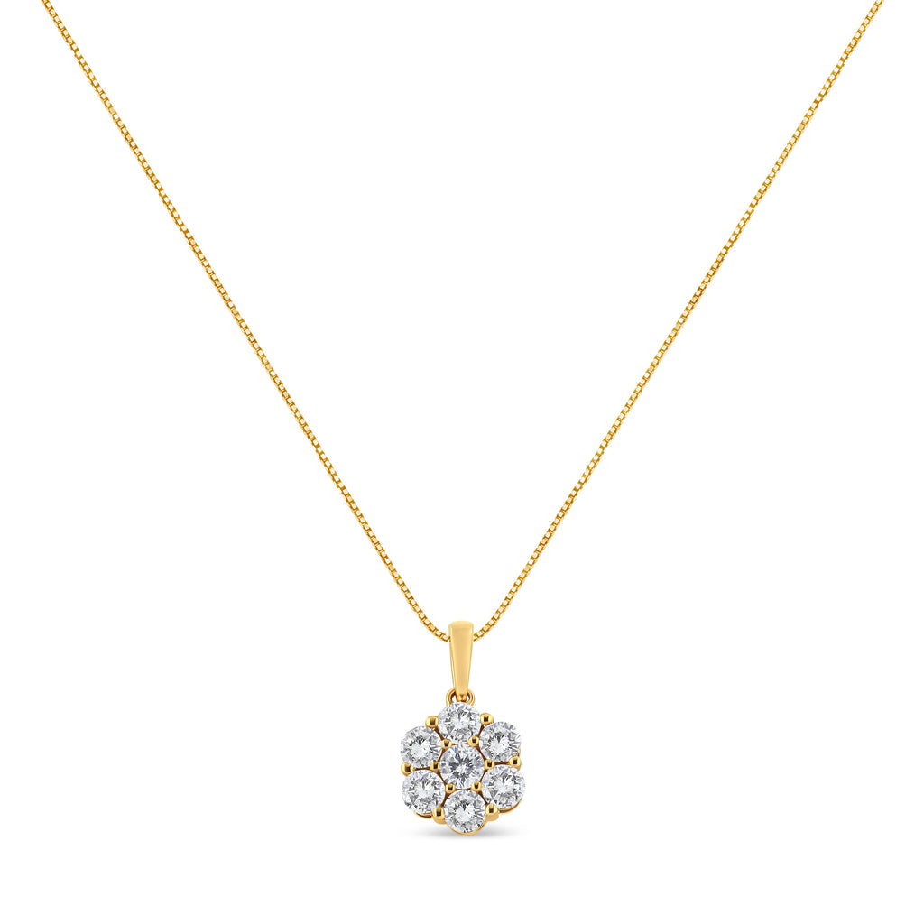 14K Yellow Gold 2.00 Cttw Brilliant Round-Cut Diamond 7 Stone Flower Cluster 18" Pendant Necklace (H-I Color, SI2-I1 Clarity)