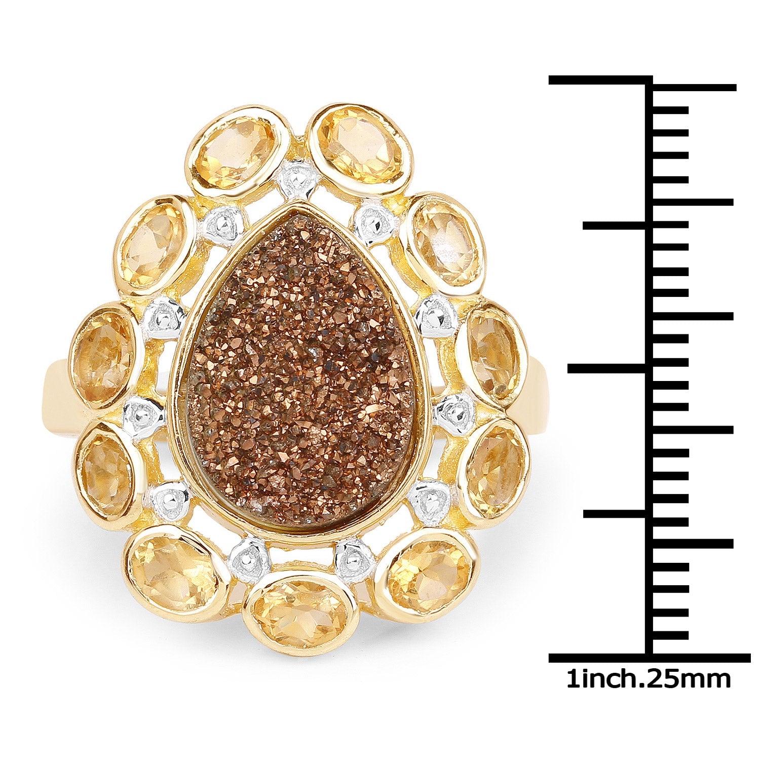 5.14 Carat Genuine Bronze Drusy and Citrine .925 Sterling Silver Ring
