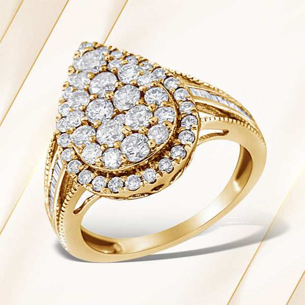 10K Yellow Gold Plated .925 Sterling Silver 1 1/2 Cttw Round-Cut Diamond Cocktail Ring (I-J Color, I1-I2 Clarity) - Size 7