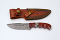 Handmade Damascus Steel Fixed Blade Knife with Red Diamond Wood Handle & Leather Sheath | Wilderness Redhawk TK-442