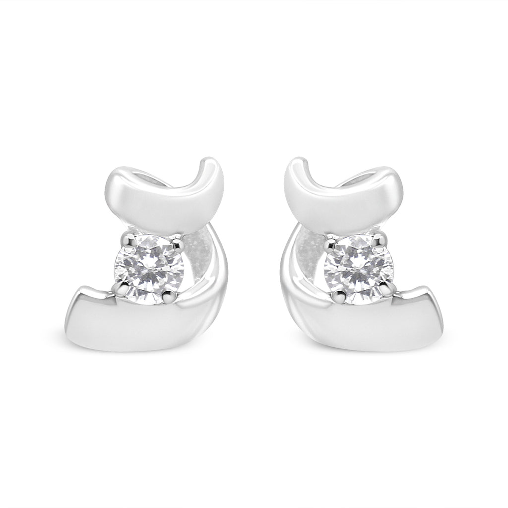 10K White Gold 1/10 Cttw Round Brilliant-Cut Diamond Espira Swirls Solitaire Push Back Stud Earrings (I-J Color, I1-I2 Clarity)