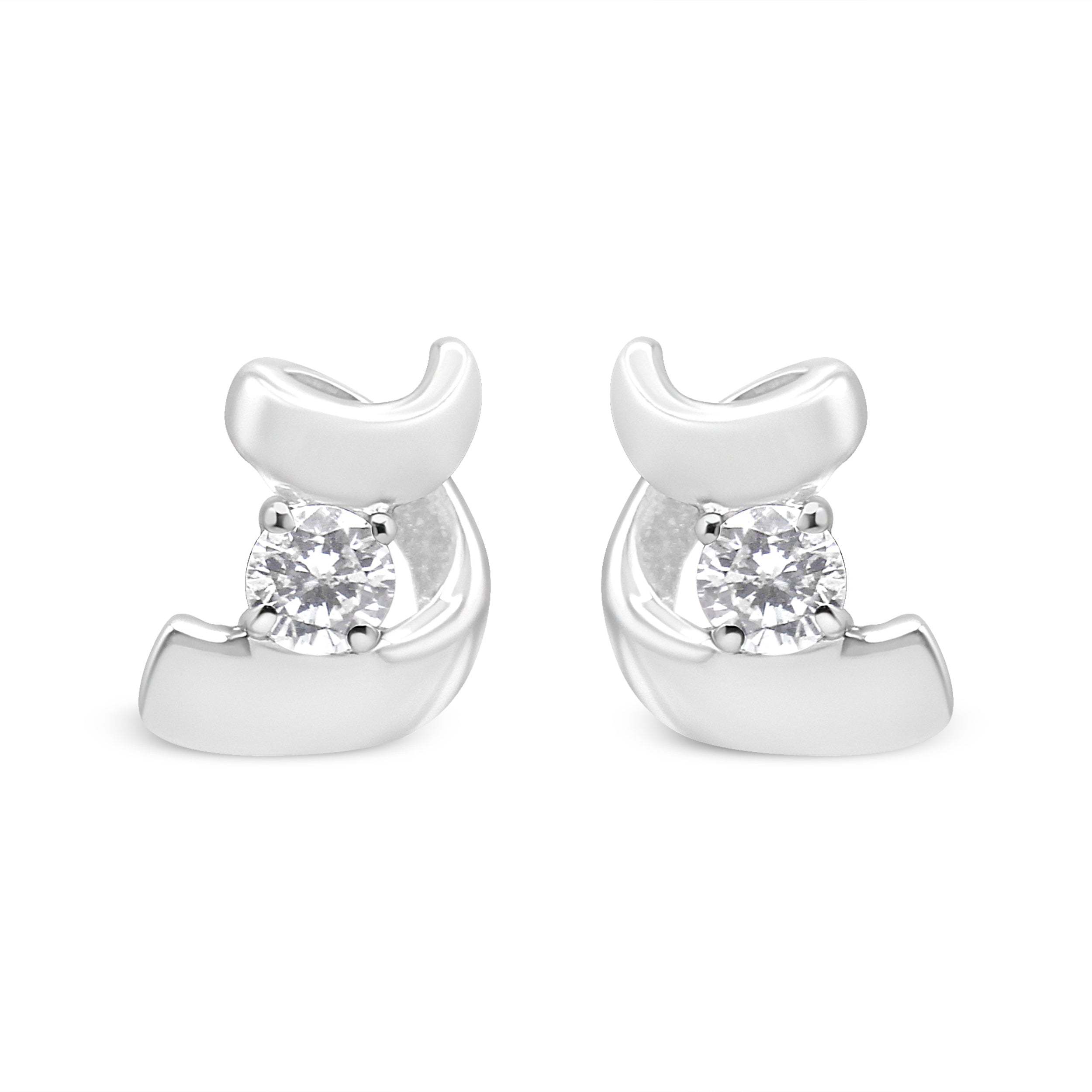 10K White Gold 1/10 Cttw Round Brilliant-Cut Diamond Espira Swirls Solitaire Push Back Stud Earrings (I-J Color, I1-I2 Clarity)