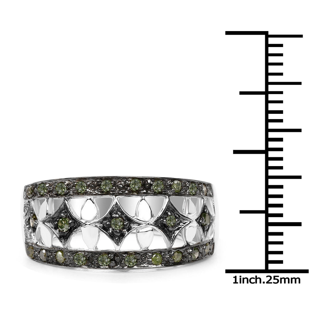 0.32 Carat Genuine Green Diamond .925 Sterling Silver Ring