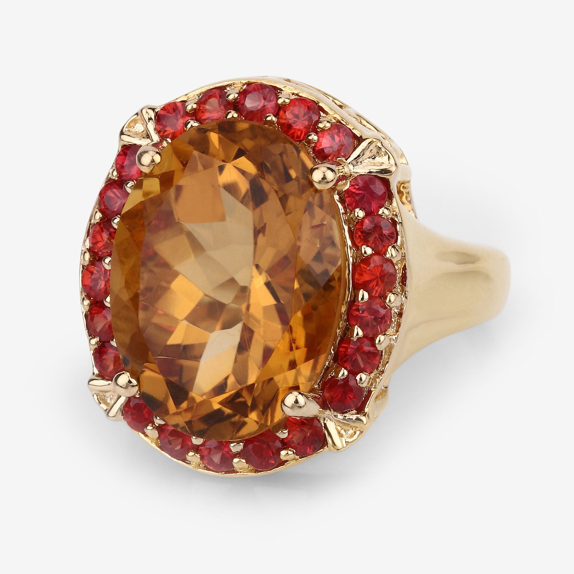 9.38 Carat Genuine Citrine and Orange Sapphire .925 Sterling Silver Ring