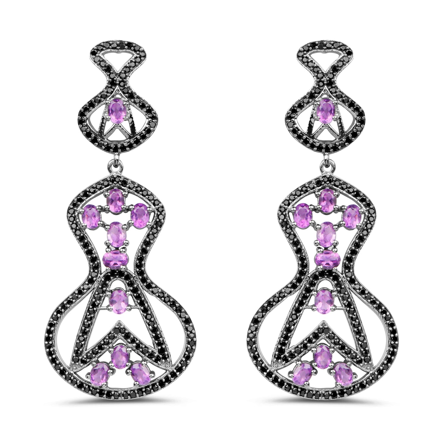 5.30 Carat Genuine Amethyst and Black Spinel .925 Sterling Silver Earrings