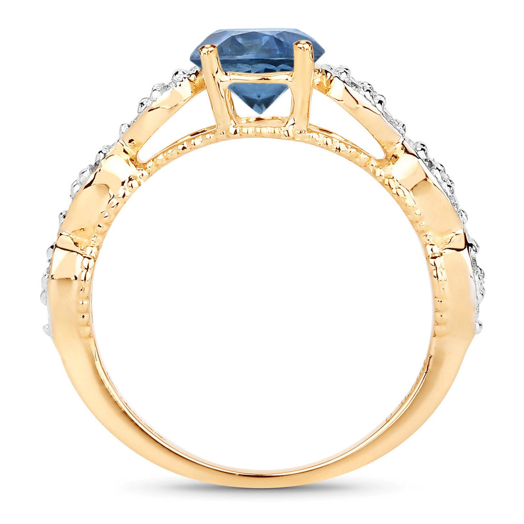 1.27 Carat Genuine Blue Sapphire and White Diamond 14K Yellow Gold Ring