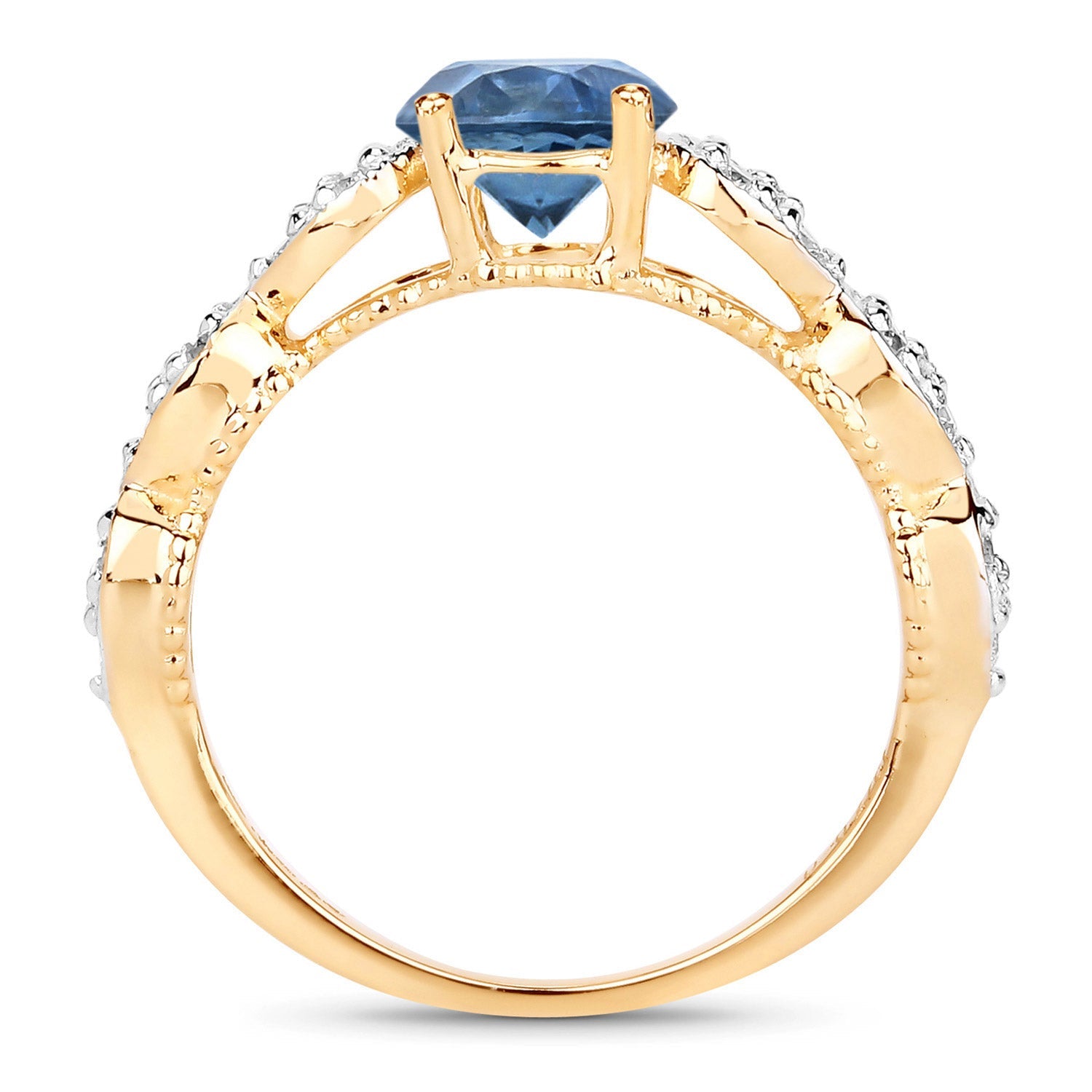 1.27 Carat Genuine Blue Sapphire and White Diamond 14K Yellow Gold Ring