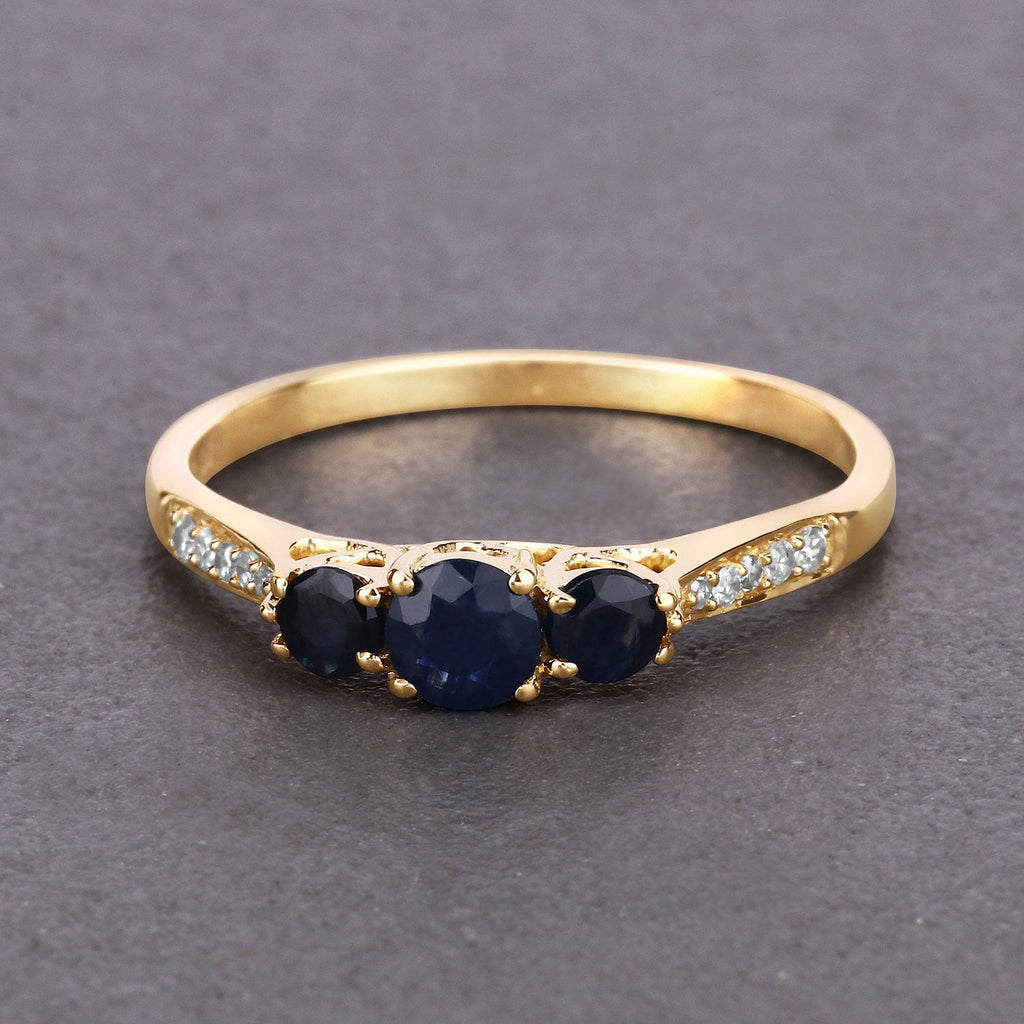 0.56 Carat Genuine Blue Sapphire and White Diamond 14K Yellow Gold Ring