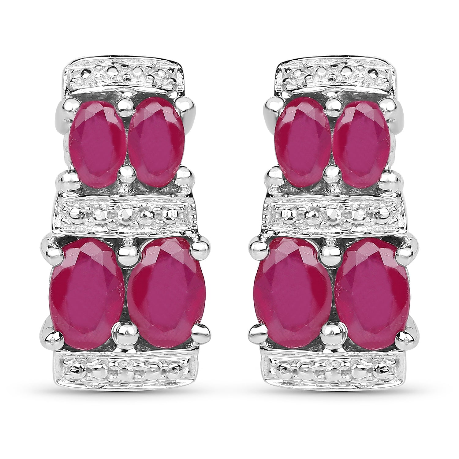 3.20 Carat Glass Filled Ruby .925 Sterling Silver Earrings