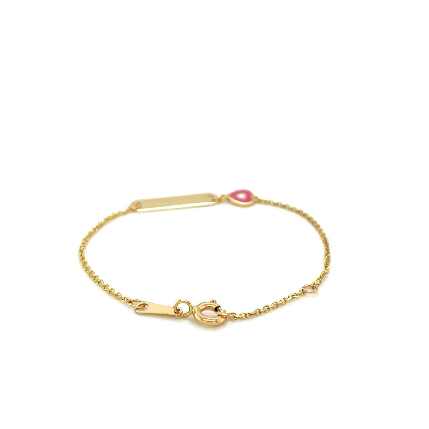 14k Yellow Gold 5 1/2 inch Childrens ID Bracelet with Enameled Heart