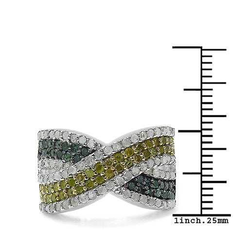1.44 Carat Genuine Multi Diamond .925 Sterling Silver Ring