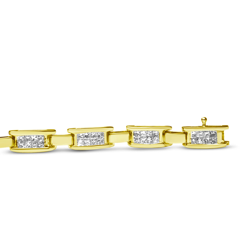 10K Yellow Gold 2.0 Cttw Invisible-Set Princess Cut Diamond Rectangular Link Bracelet (I-J Color, SI2-I1 Clarity) - 7"