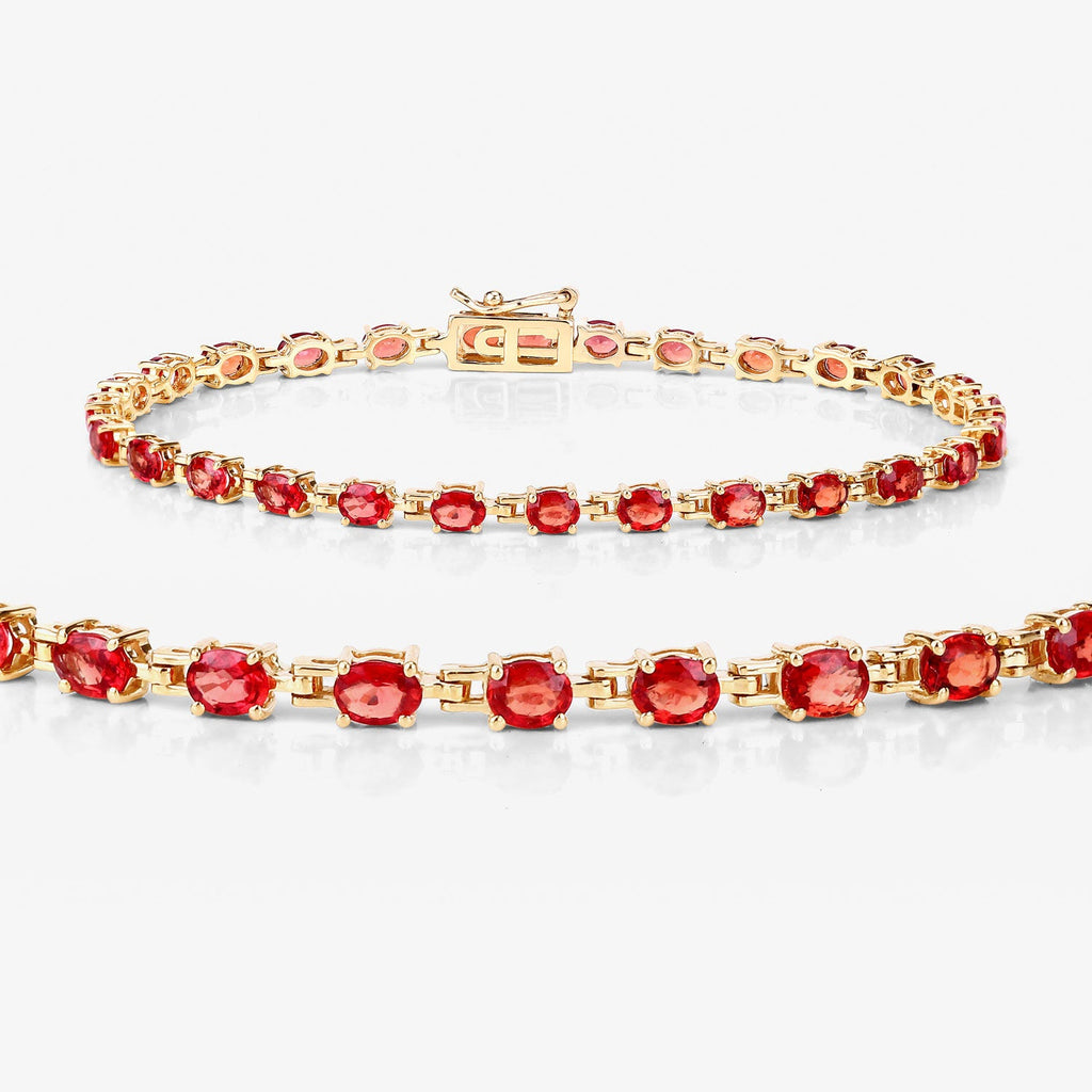 7.00 Carat Genuine Orange Sapphire 14K Yellow Gold Bracelet