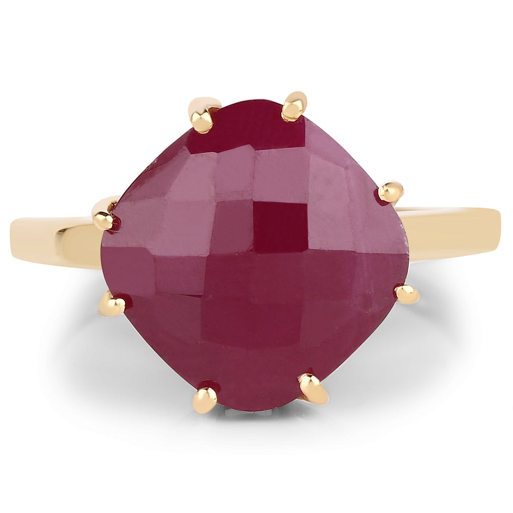 14K Yellow Gold Plated 8.95 Carat Glass Filled Ruby .925 Sterling Silver Ring