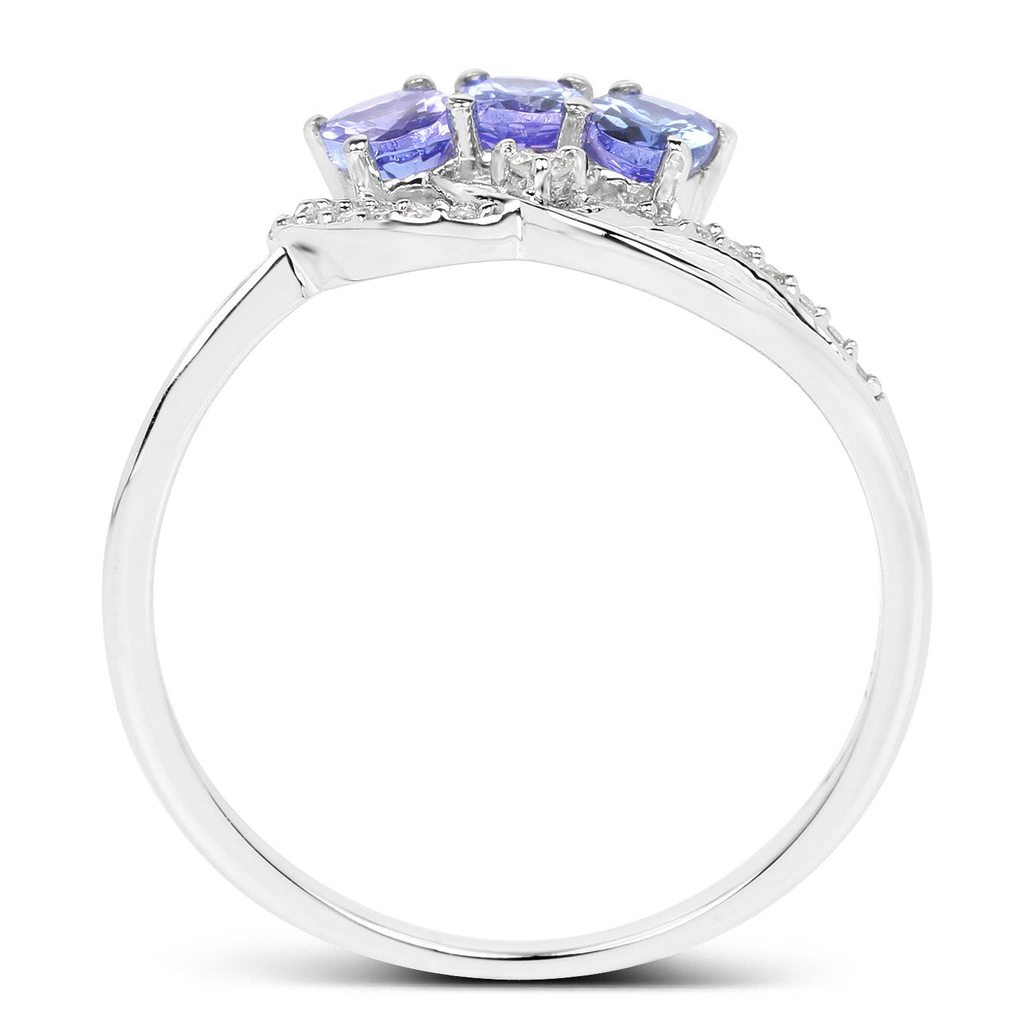 0.56 Carat Genuine Tanzanite and White Diamond 14K White Gold Ring