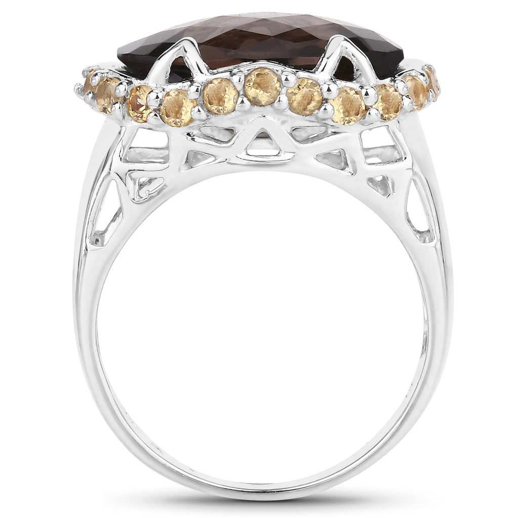 9.58 Carat Genuine Smoky Quartz and Citrine .925 Sterling Silver Ring