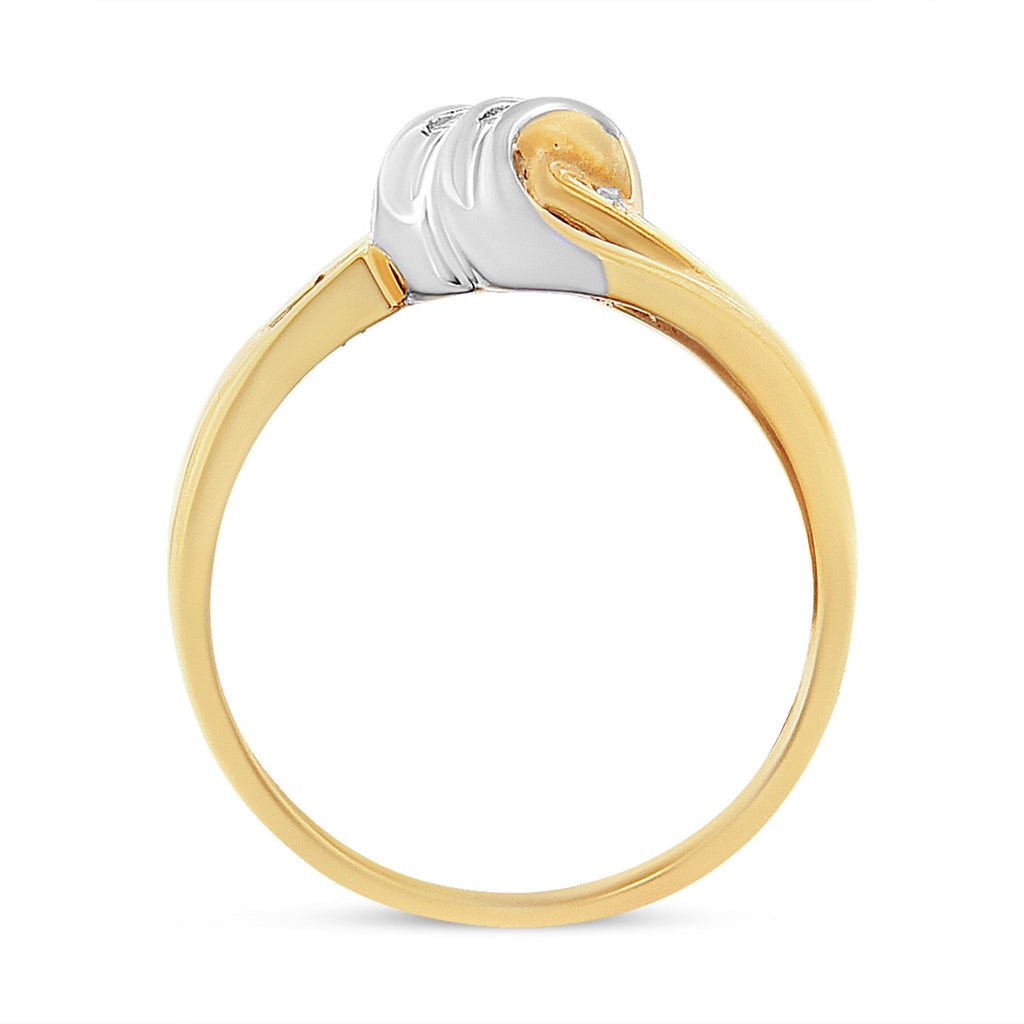 10K Yellow and White Gold 1/10 Cttw Baguette and Round-Cut Diamond Bypass Ring (I2 Color, H-I Clarity) - Size 7