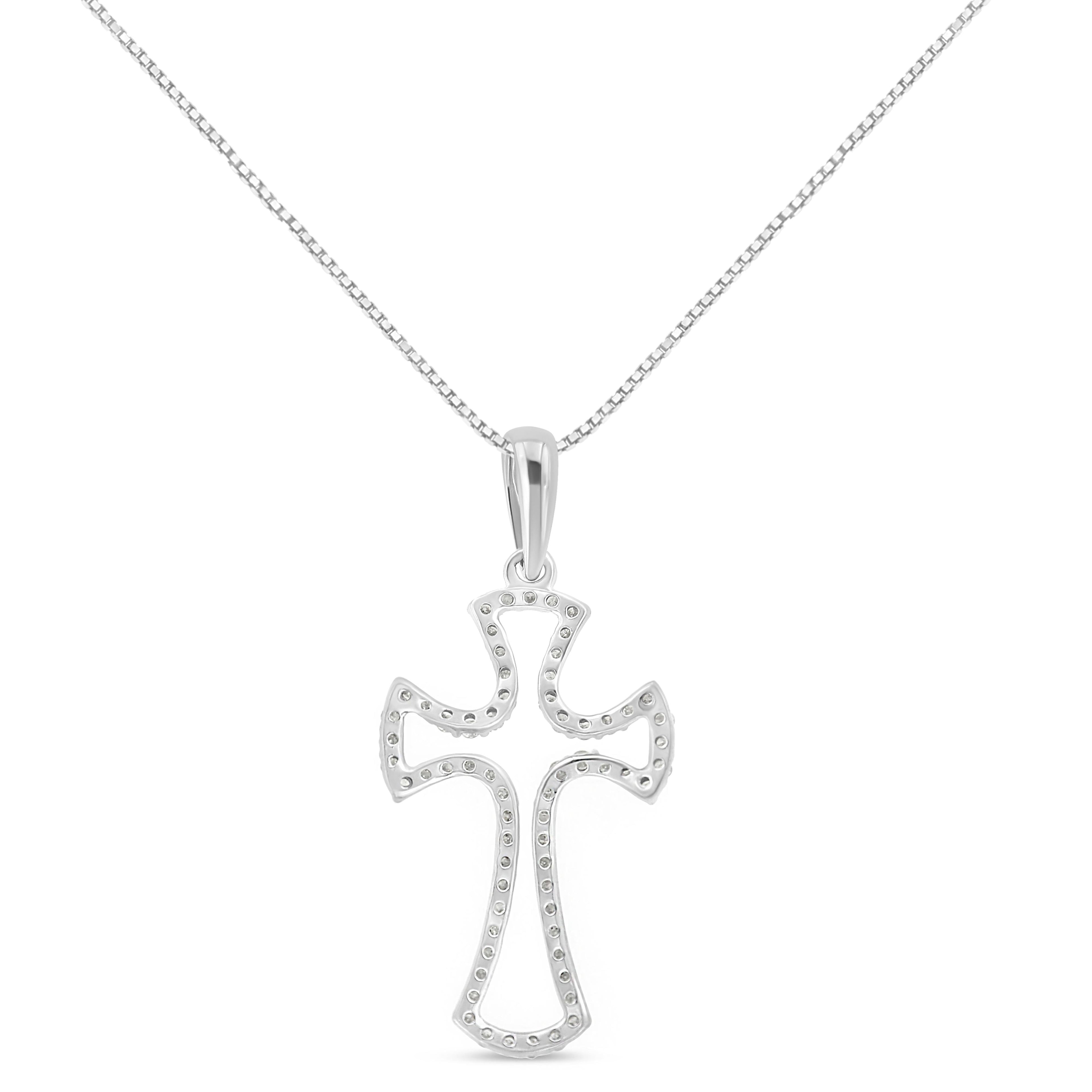 .925 Sterling Silver 1/3 Cttw Diamond Framed Open Cross 18" Pendant Necklace (J-K Color, I2-I3 Clarity)