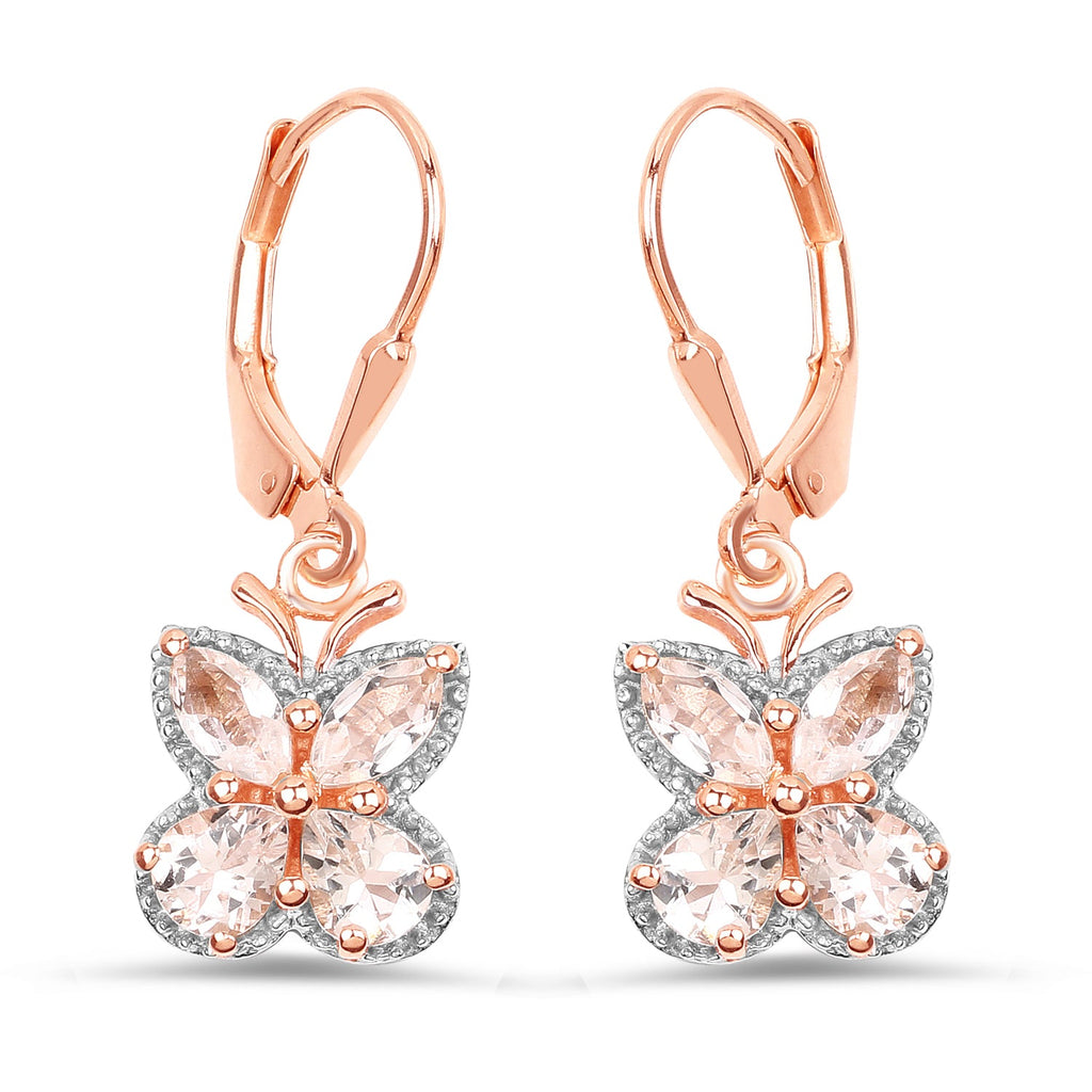 18K Rose Gold Plated 1.88 Carat Genuine Morganite .925 Sterling Silver Earrings