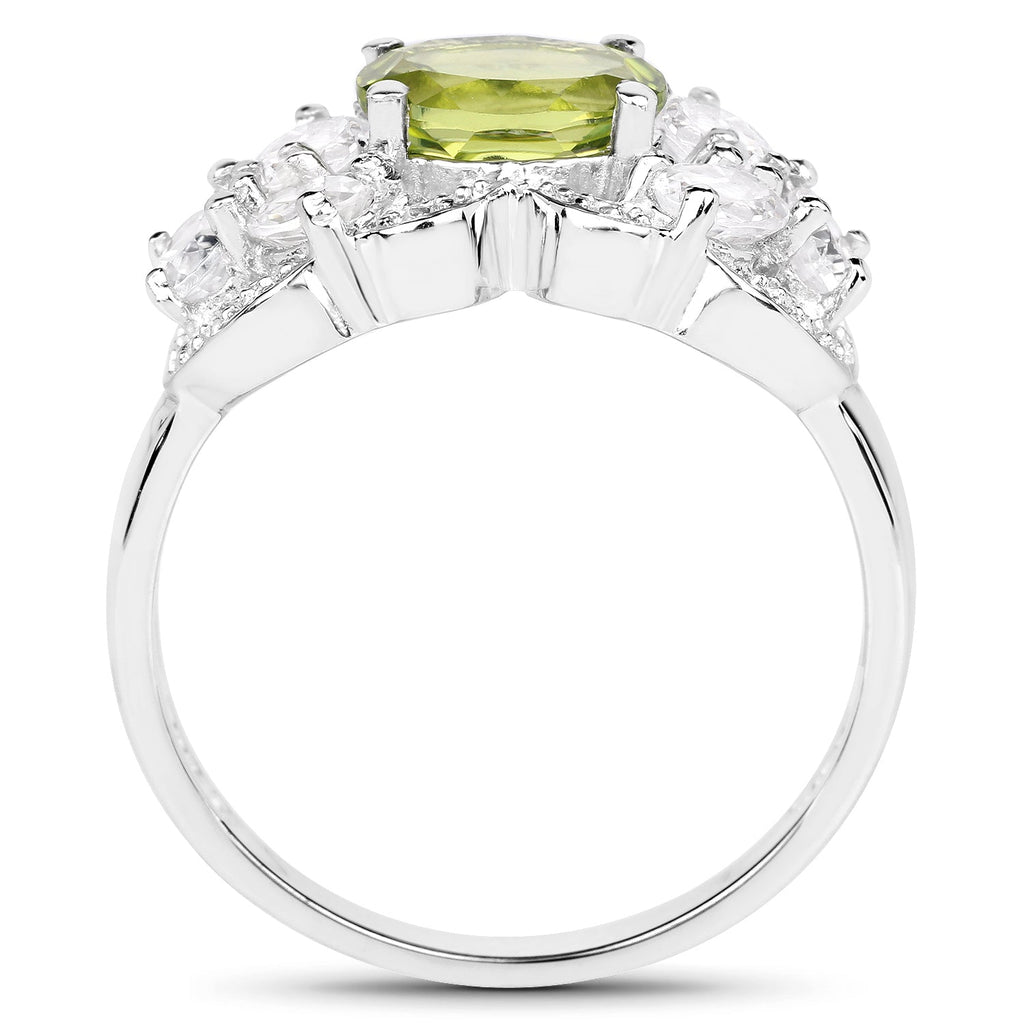 2.70 Carat Genuine Peridot and White Zircon .925 Sterling Silver Ring