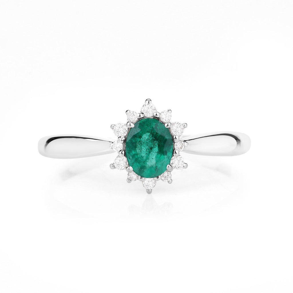 0.40 Carat Genuine Zambian Emerald and White Diamond 14K White Gold Ring