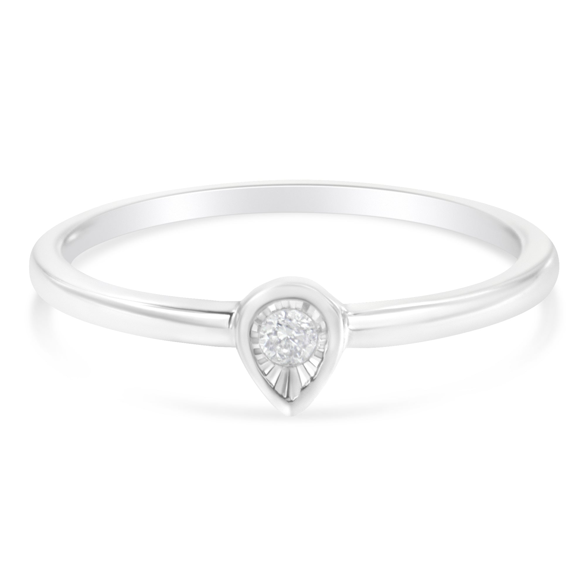 .925 Sterling Silver 1/20 Carat Diamond Teardrop Pear-Shaped Miracle Set Petite Fashion Promise Ring (J-K Color, I1-I2 Clarity) - Size 6