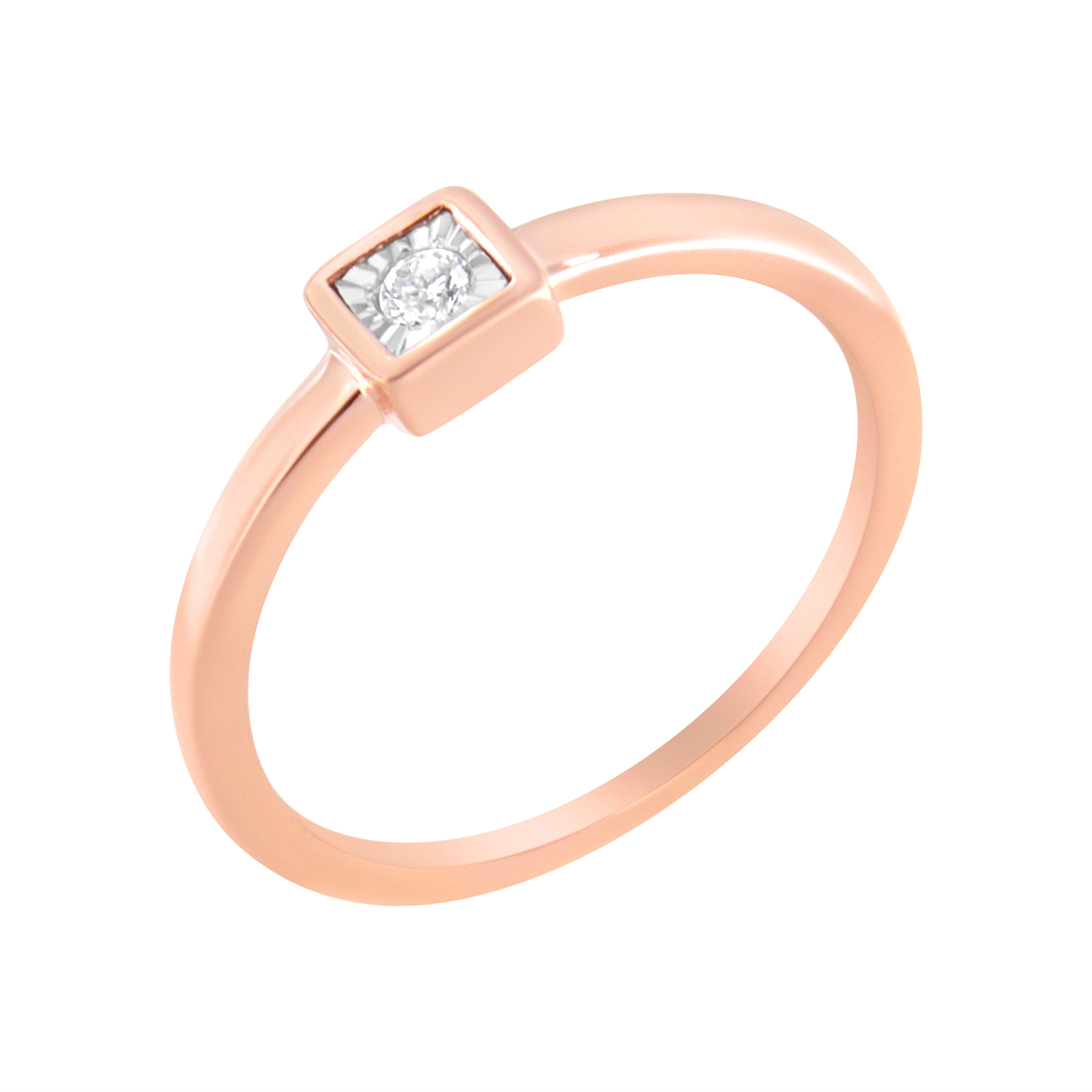 14K Rose Gold Plated .925 Sterling Silver 1/20 cttw Miracle Set Diamond Promise Ring (J-K Color, I1-I2 Clarity) - Size 6