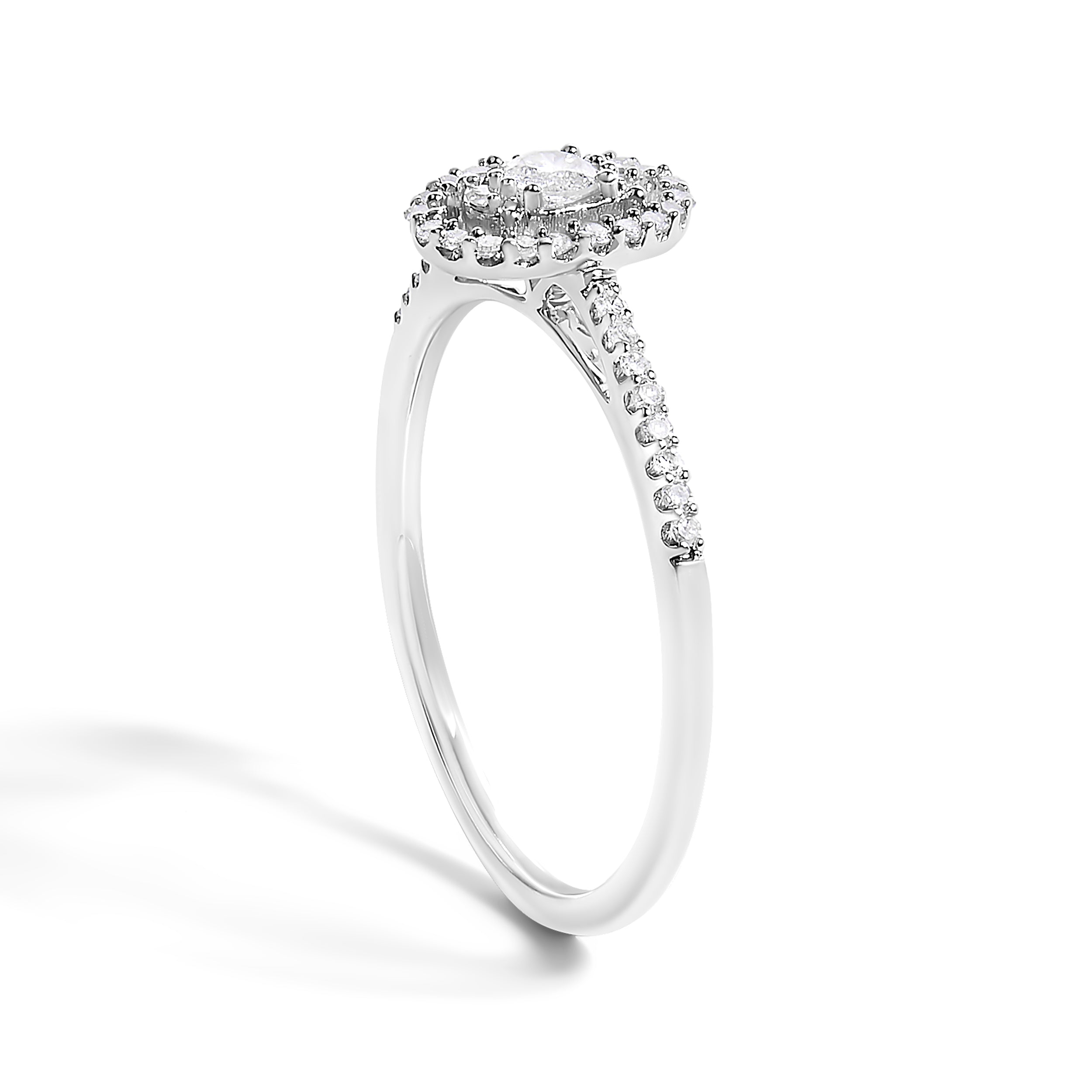 14K White Gold 1/5 Cttw Diamond Oval Shape With Halo Engagement Ring (H-I Color, I1-I2 Clarity) - Size 7