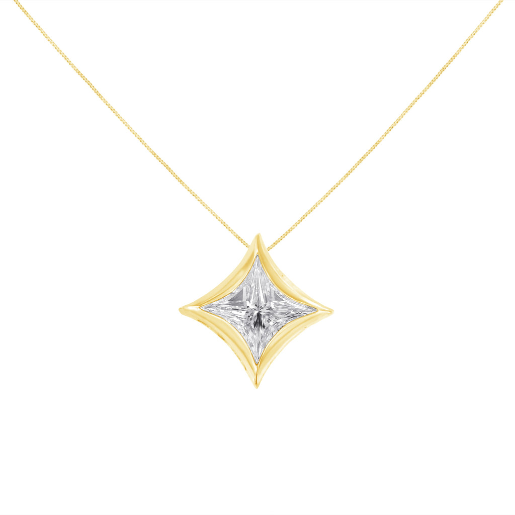 10K White Gold 1/10 Cttw Bezel Set Solitaire Princess Cut Diamond Kite Shaped Pendent Necklace - 18" Inches