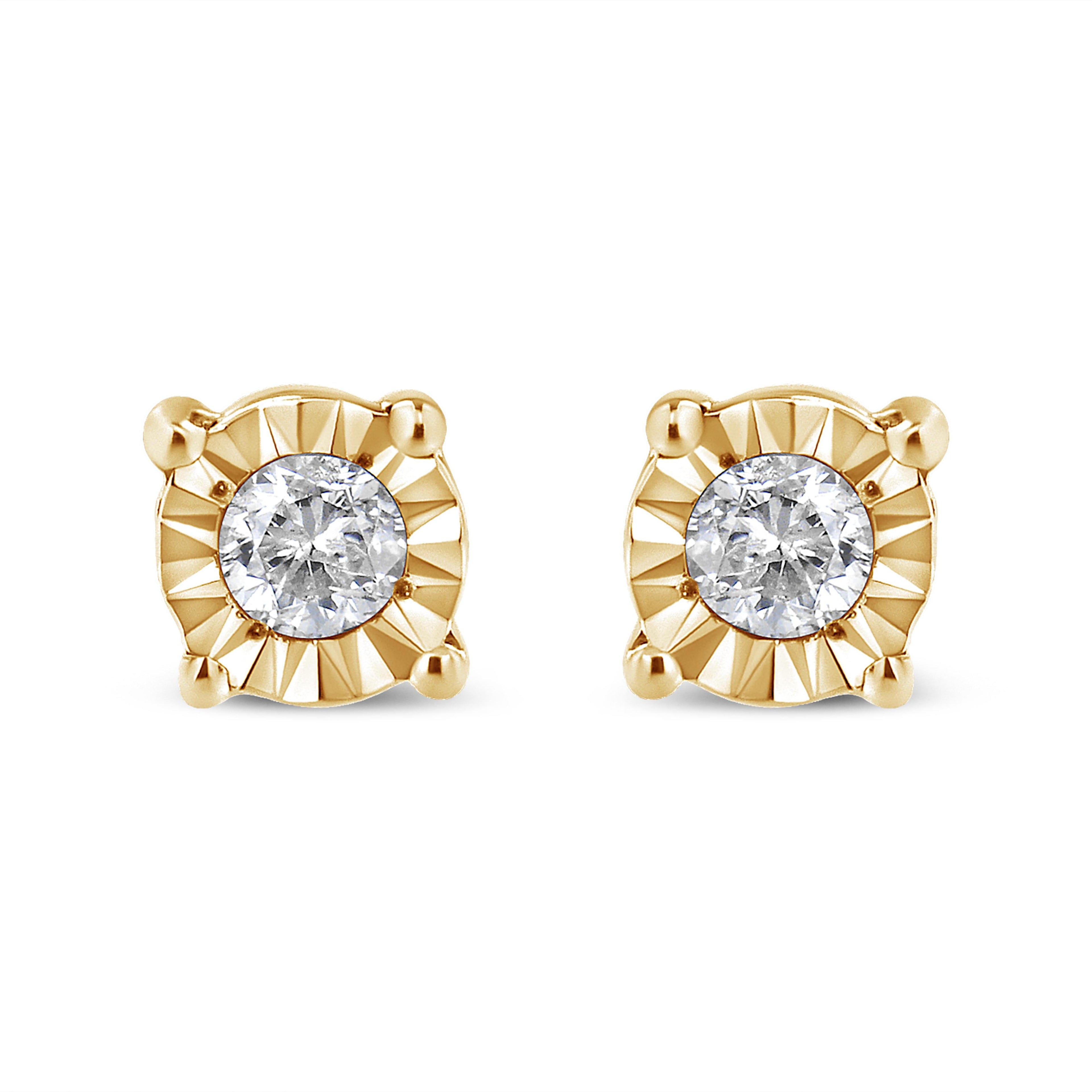 10K Yellow Gold Plated .925 Sterling Silver 1/10 Cttw Round Brilliant-Cut Diamond Miracle-Set Stud Earrings (J-K Color, I3 Clarity)