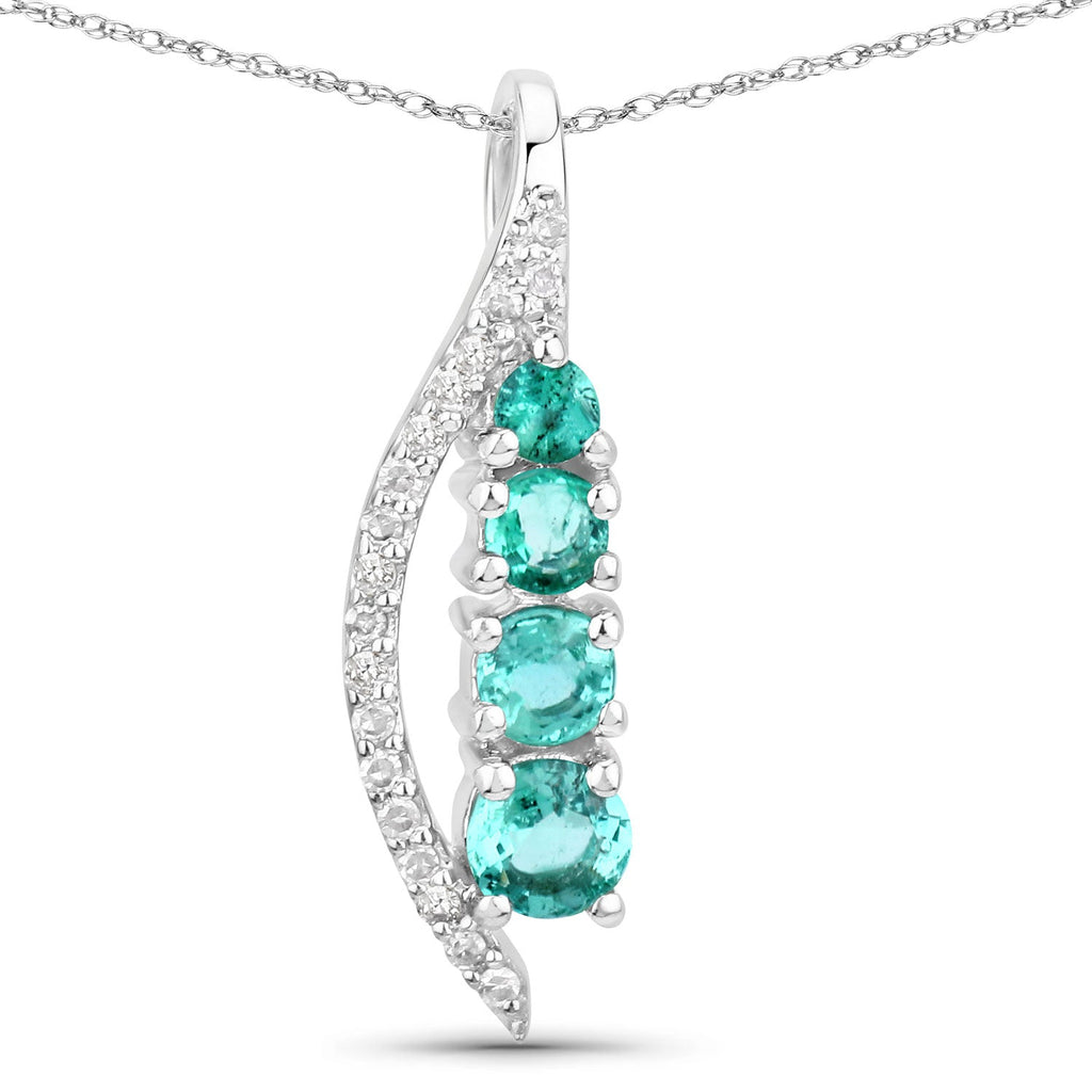 0.34 Carat Genuine Zambian Emerald and White Diamond 14K White Gold Pendant