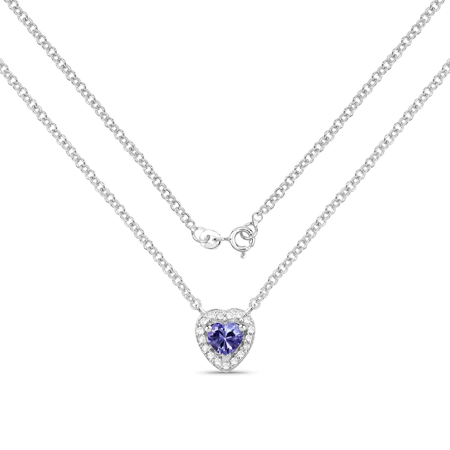 0.55 Carat Genuine Tanzanite and White Topaz .925 Sterling Silver Necklace