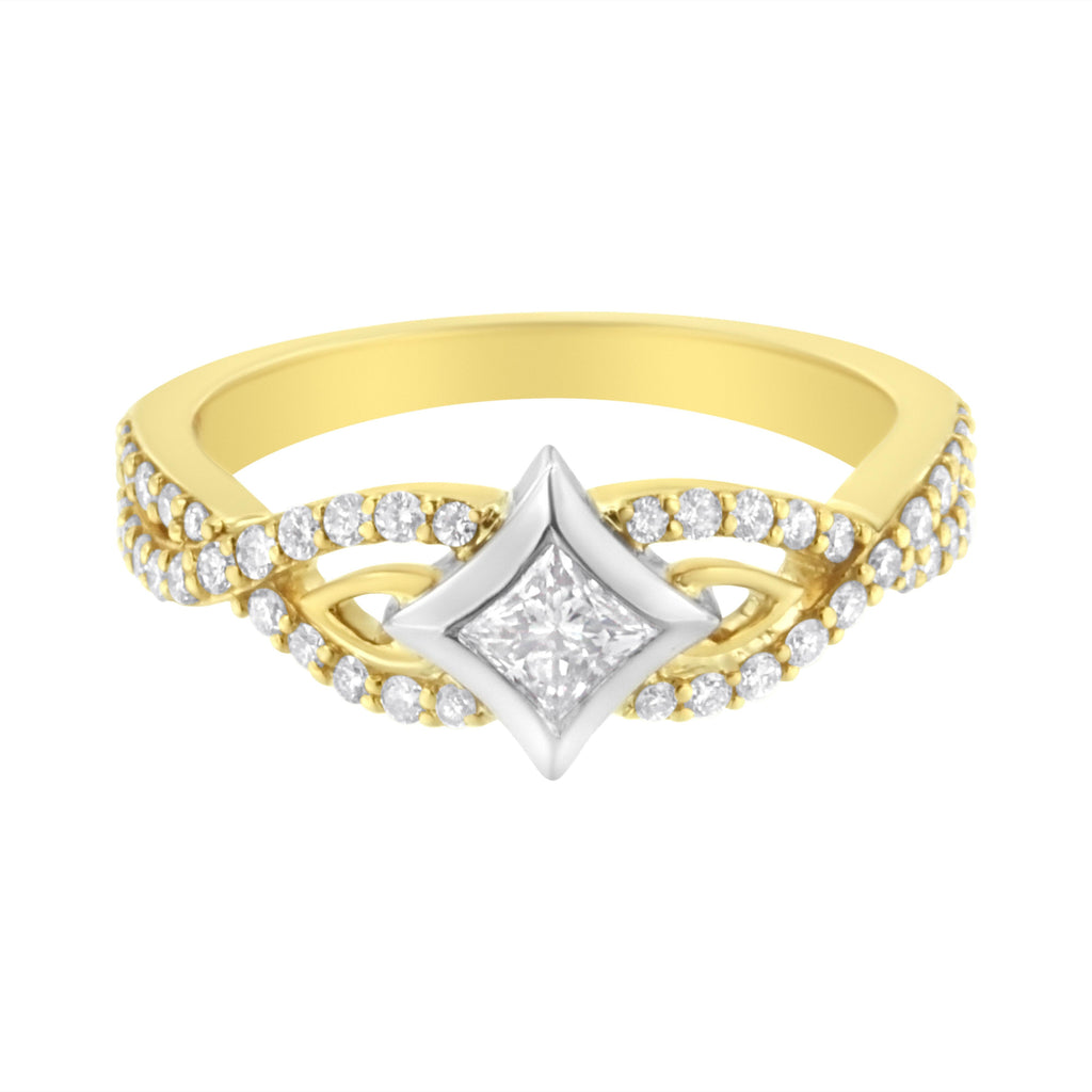 10K Two Tone Color 2/3 Cttw Diamond Kite and Twist Shank Ring (H-I Color,SI2-I1 Clarity)