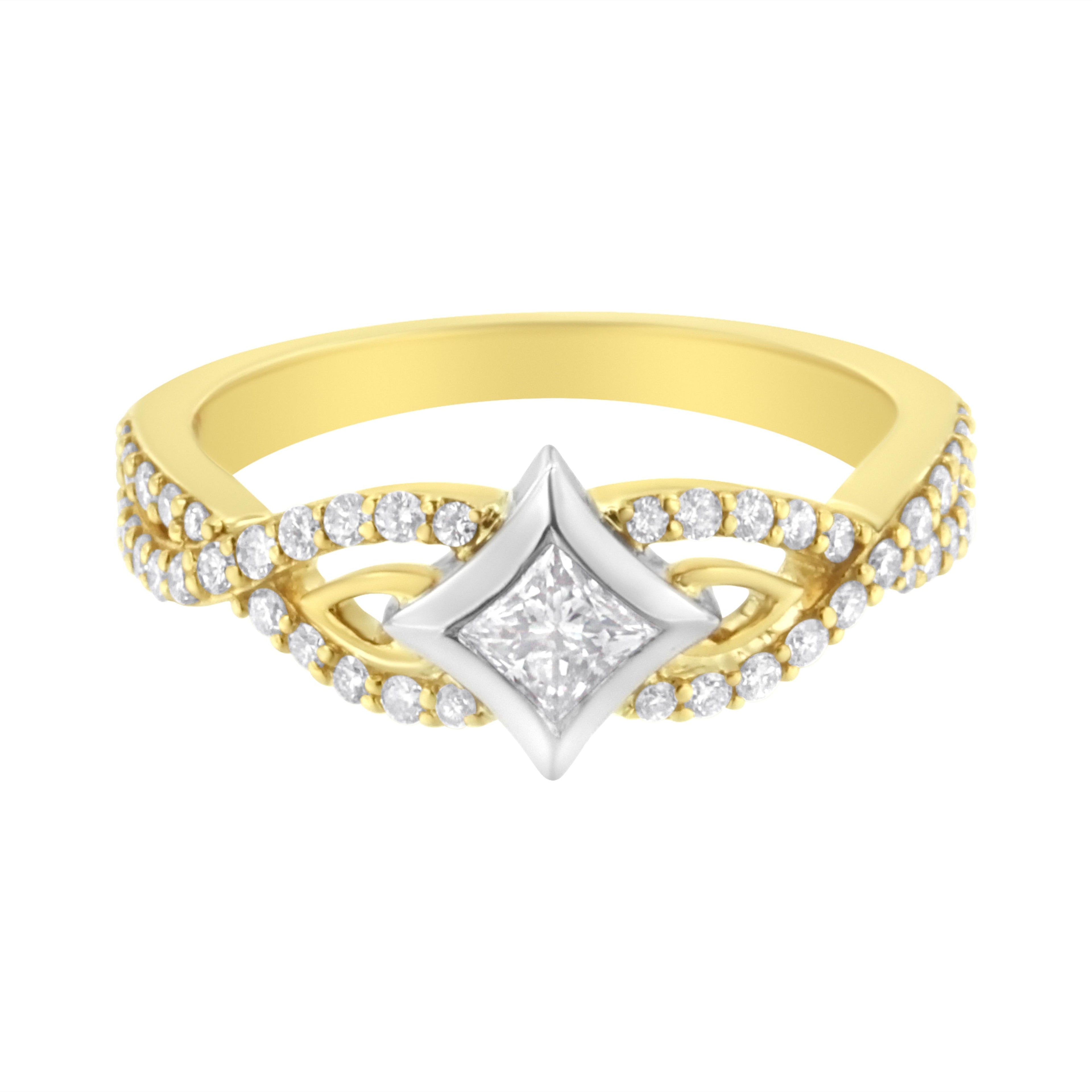 10K Two Tone Color 2/3 Cttw Diamond Kite and Twist Shank Ring (H-I Color,SI2-I1 Clarity)